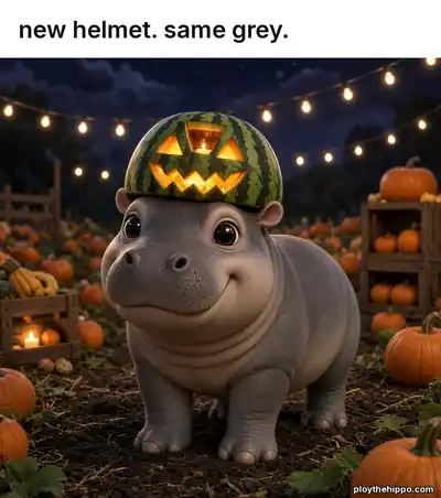 Ploy meme: New helmet. same grey. (cartoon of Ploy, a slate-grey hippo)